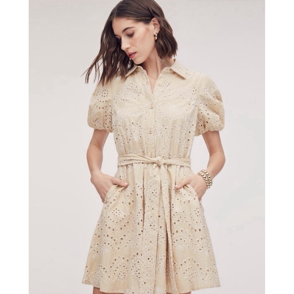 Sam Edelman Women's Cream White Eyelet Mini Puff sleeve dress Size 4 NWT